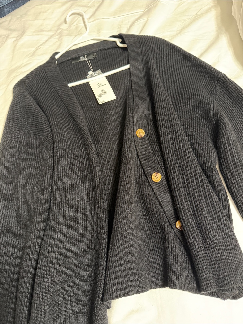 Chunky Black Ribbed Button-Front Cardigan